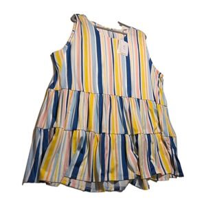LULAROE ELIANA Women's 3XL Tiered Babydoll‎ Sleeveless Colorful Stripe Tank NWT